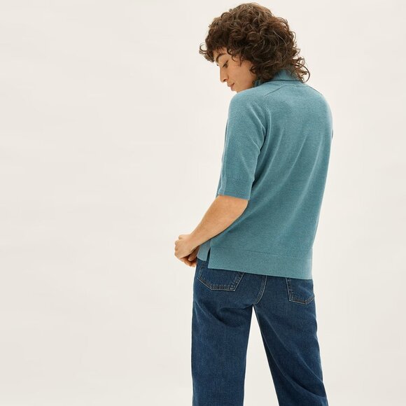 Everlane Wool Cotton Short Sleeve Turtle Neck Tee Sweater Green - Picture 8 of 12